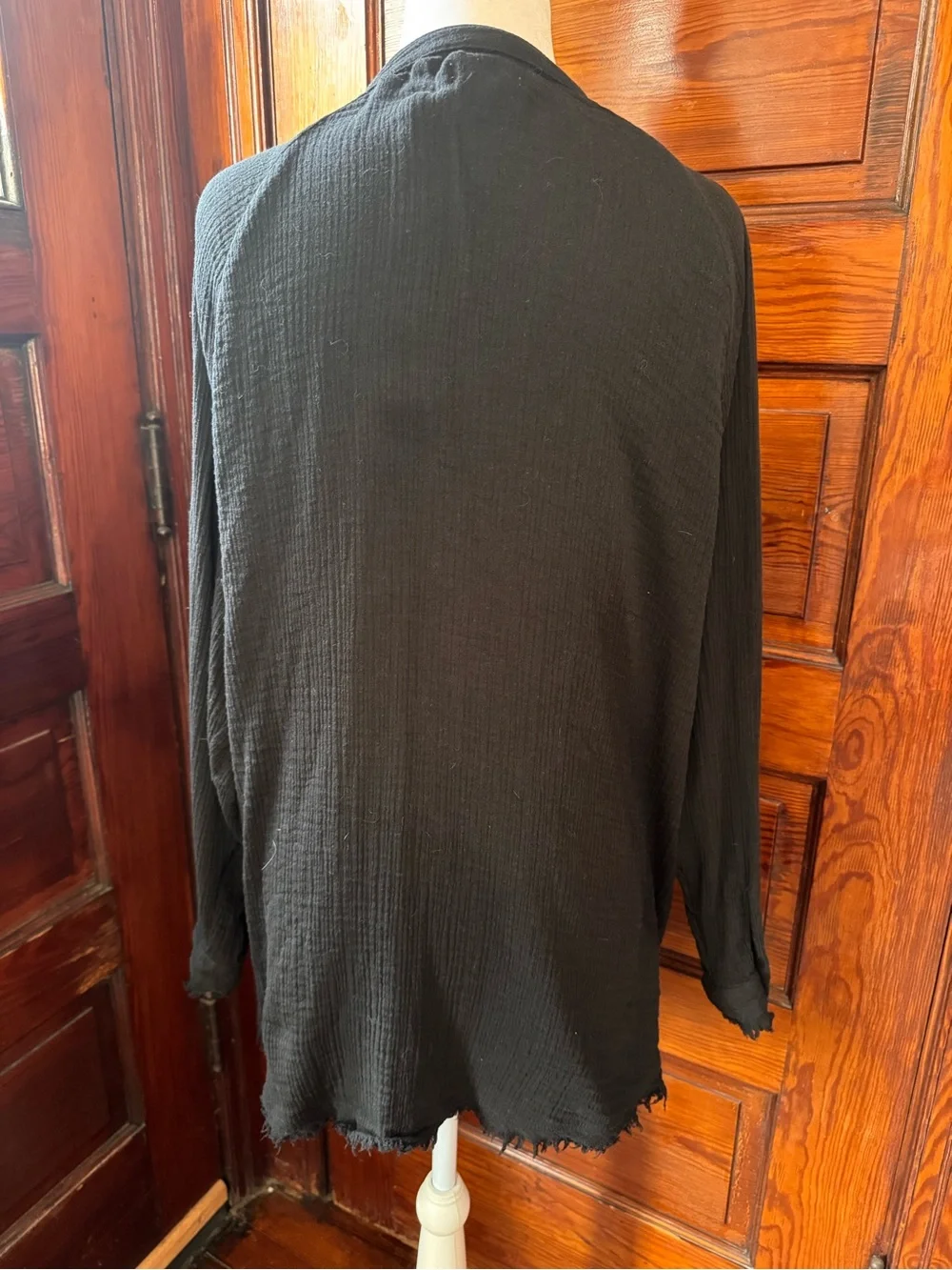 Oversized Black Cotton Gauze Button-Up Shirt – Medium